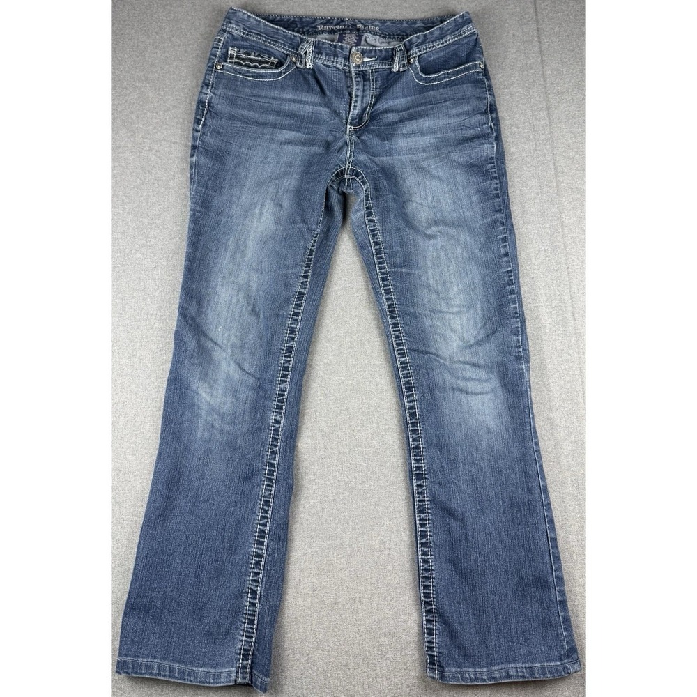 Rhythm In Blues Womens Bootcut Jeans Size 10 Reg Blue Stretch Embroidered